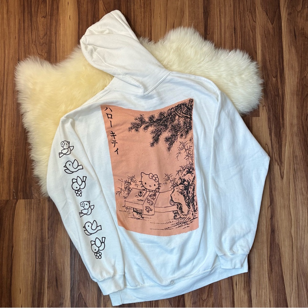 Sanrio Hello Kitty Japanese Art White Peach Edition Hooded Sweater • Size M